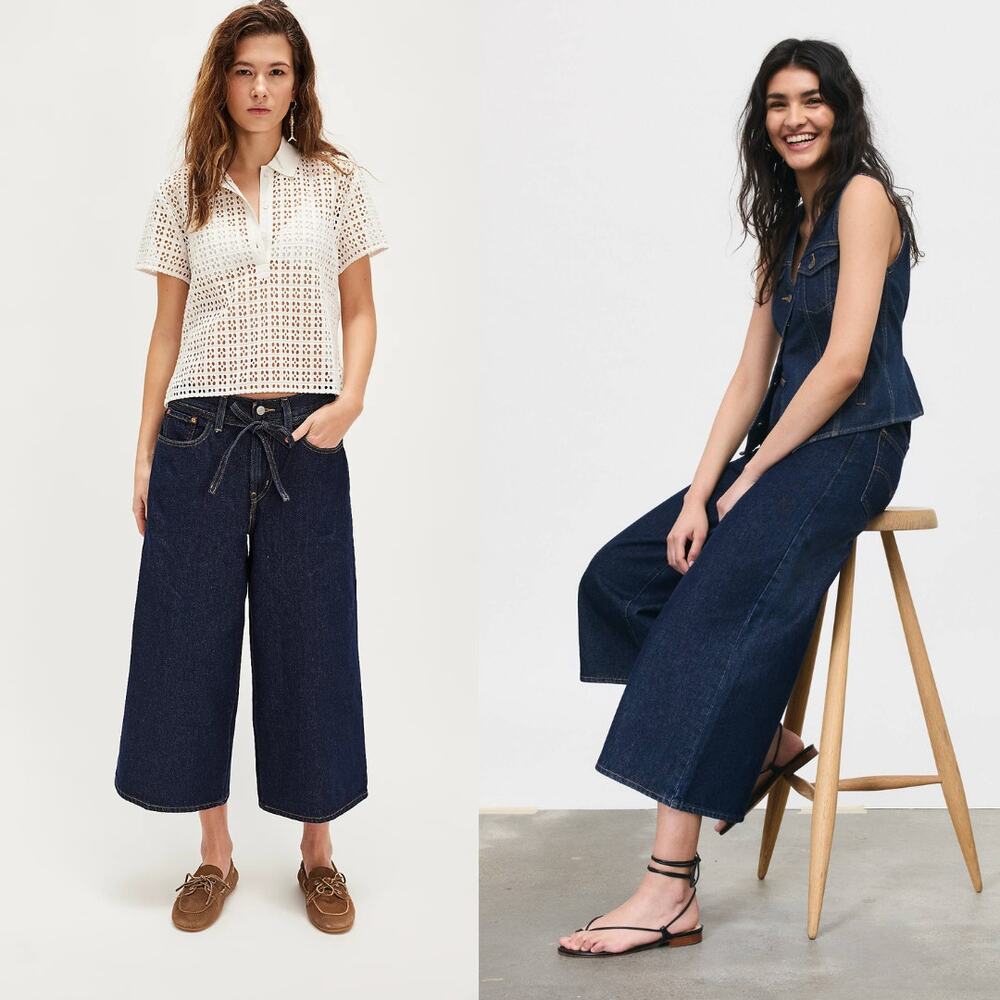 NEW Free People x Levi's XL Culotte Dark Blue Wash Shaded View Jeans Size 25 / 4